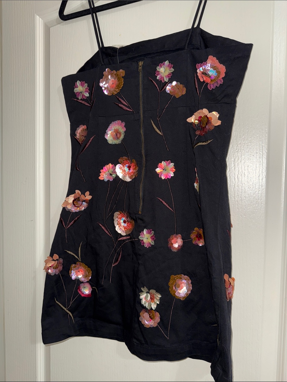 NWT Anthropologie Black Floral Embroidered Spaghetti Strap Dress - Picture 6 of 8